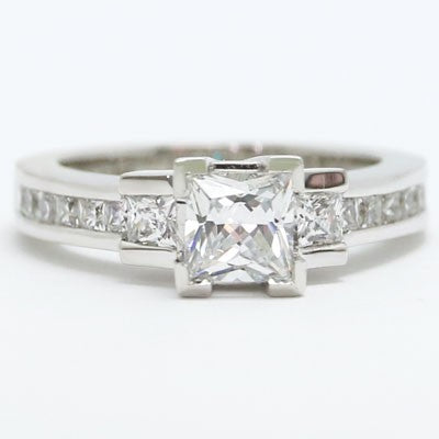 Three Stone Princess cut Diamond Engagement Ring 14k White Gold E93563