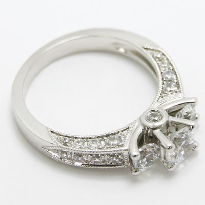 E93569 Vintage Three Stone Diamond Engagement Ring 14k White Gold
