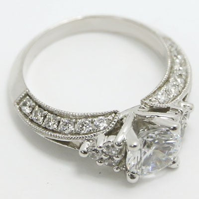 Vintage Knife Edge Milgrained Diamond Engagement Ring 14k White Gold E93571