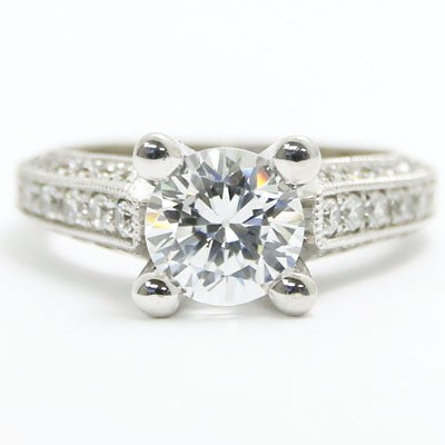 E93574 Milgrained Edges and Diamonds Claw Accent Engagement Ring 14k White Gold.jpg