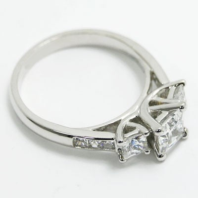 E93605 Three Princess cut Diamond Engagement Ring 14k White Gold