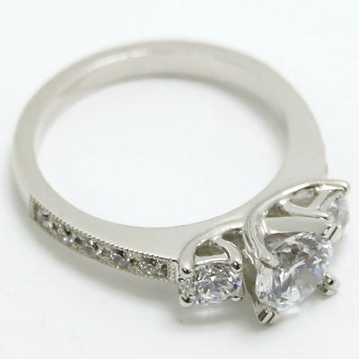 E93606-2 Three Stone Milgrain Diamond Engagement Ring 14k White Gold