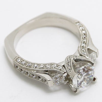 Three Stone Vintage Diamond Engagement Ring 14k White Gold E93620