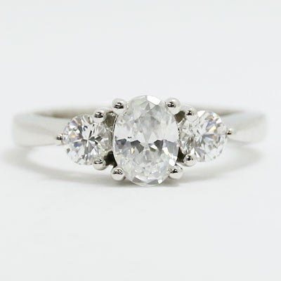 E93622-side Three Stone Double Gallery Engagement Ring 14k White Gold