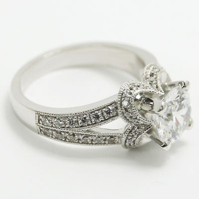 Flower Shaped Split Band Diamond Engagement Ring 14k White Gold E93639