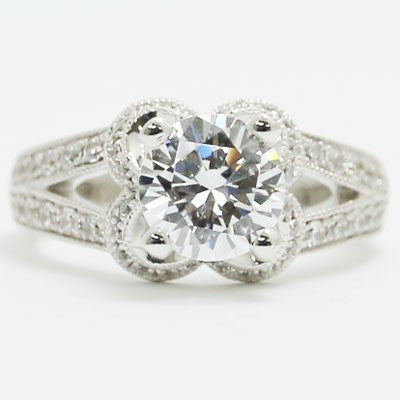 E93639 Flower Shaped Split Band Diamond Engagement Ring 14k White Gold.jpg