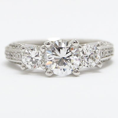 Vintage Three Stone Diamond Engagement Ring 14k White Gold E93656