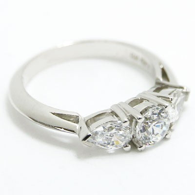 E93712 Pear and Round Cut Diamonds Engagement Ring 14k White Gold