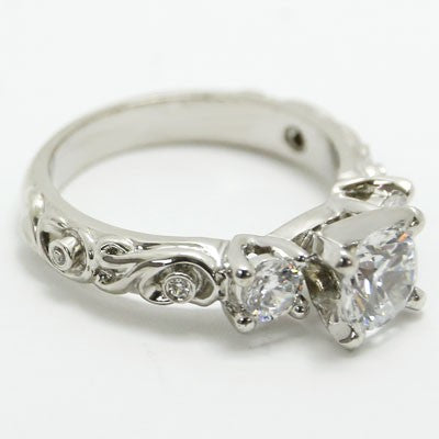 E93722 Vintage Three Stone Diamond Engagement Ring 14k White Gold