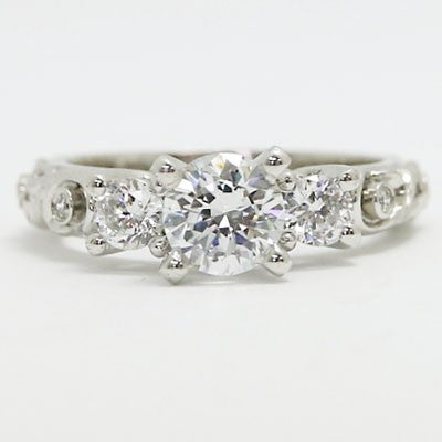 E93722 Vintage Three Stone Diamond Engagement Ring 14k White Gold