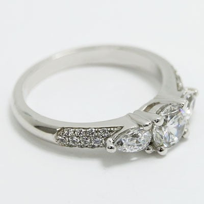 E93923 Three Stone Pave Set Diamond Engagement Ring 14k White Gold