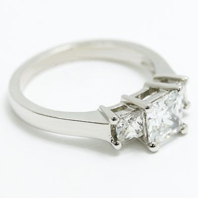 Three Princess cut Diamond Engagement Ring 14k White Gold E93934
