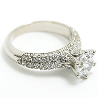 Tulip Style Pave Set Diamonds Engagement Ring 14k White Gold E93944