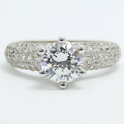 Tulip Style Pave Set Diamonds Engagement Ring 14k White Gold E93944