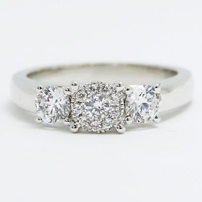 Three Stone Basket Setting Engagement Ring 14k White Gold E94016-1