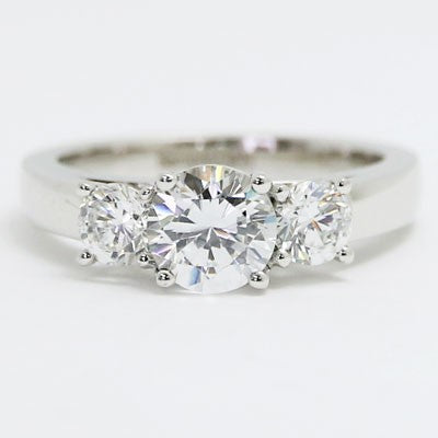 Three Stone Cathedral Engagement Ring 14k White Gold E94016
