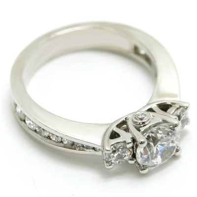E94110 Three Stone Tapered Channel Set Diamond Engagement Ring 14k White Gold