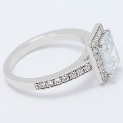 Emerald and Radiant Cut Halo Setting 14k White Gold