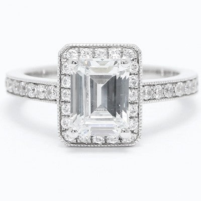 Emerald and Radiant Cut Halo Setting 14k White Gold E94013