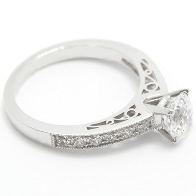 Filigree Designer Engagement Ring 14k White Gold