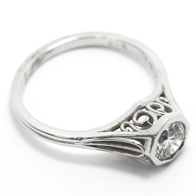 Filigree Solitaire Style Engagement Ring 14k White Gold MS1029