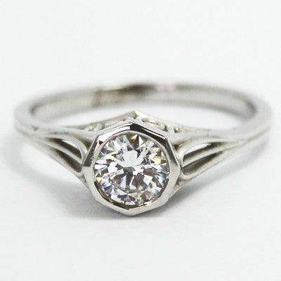 Filigree Solitaire Style Engagement Ring 14k White Gold