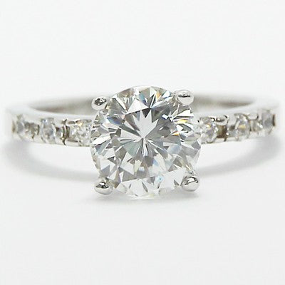 French Cut Cathedral Set Engagement Ring 14k White Gold ALDAN01