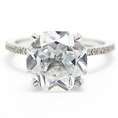 French Cut Micro Set Diamond Engagement Ring 14k White Gold