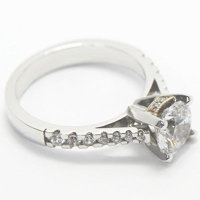 French Cut Pave with Yellow Gold Crown Accents 14k White Gold E93575