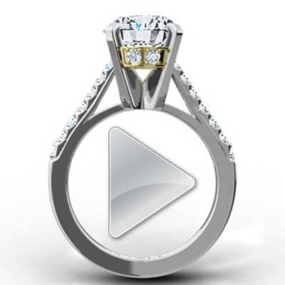 French Cut Pave with Yellow Gold Crown Accents 14k White Gold E93575