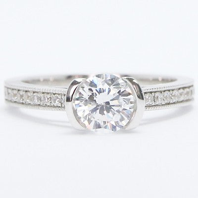 Half Bezel Diamond Engagement Setting 14k White Gold