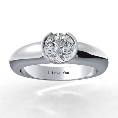 Half Bezel Solitaire Diamond Ring 14k White Gold