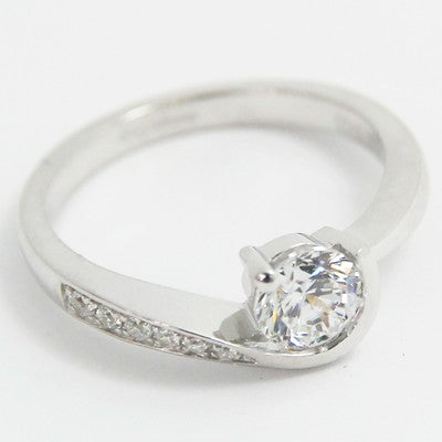 E94115  Half Bezel Swirl Style Engagement Ring 14k White Gold