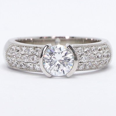 Half Bezel Tension Style Diamond Ring 14k White Gold E93500