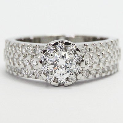 Halo Style Pave Setting Engagement Ring 14k White Gold E93709