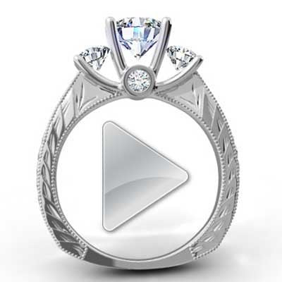 Hand Engraved Engagement Ring 14k White Gold E93505