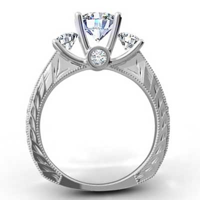 Hand Engraved Engagement Ring 14k White Gold E93505