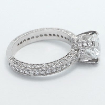 High Cathedral Pave Set Engagement Ring 14k White Gold