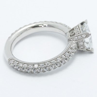 High Cathedral Pave Set Engagement Ring 14k White Gold E93661