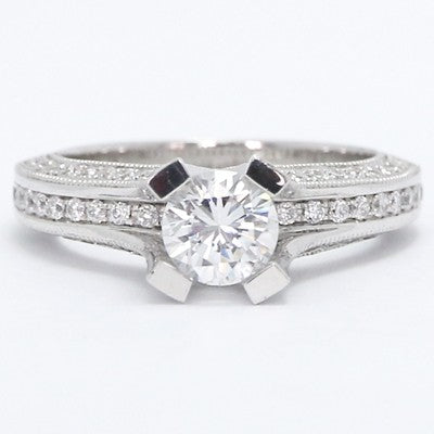 High Pave Set Designer Diamond Ring 14k White Gold E93584-3