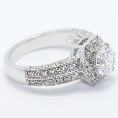 High Raise Hexagonal Cathedral Halo Engagement Ring 14k White Gold