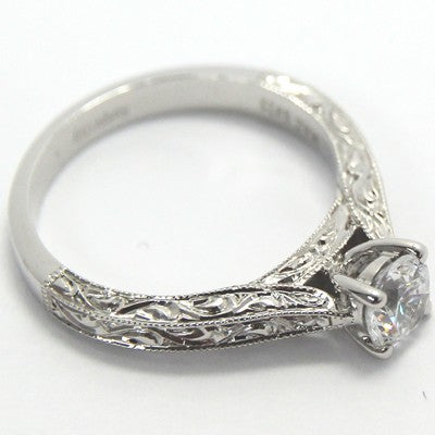 Intricate Hand Engraved Engagement Ring 14k White Gold