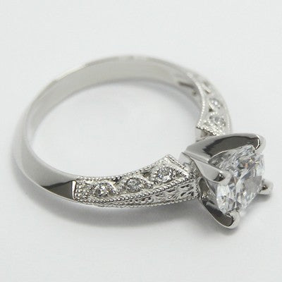 Knife Edge Milgrained Design Engagement Ring 14k White Gold