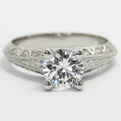 Knife Edge Milgrained Design Engagement Ring 14k White Gold E93330-1