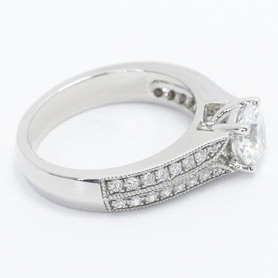Knife Edge Two Rows Diamond Engagement Ring 14k White Gold