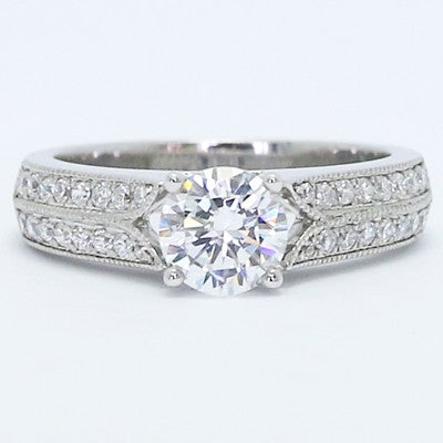 Knife Edge Two Rows Diamond Engagement Ring 14k White Gold E93979