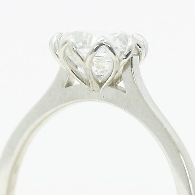 Lotus Design Solitaire Engagement Ring 14k White Gold