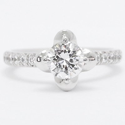 Lotus Style Diamond Engagement Ring 14k White Gold E93612-1