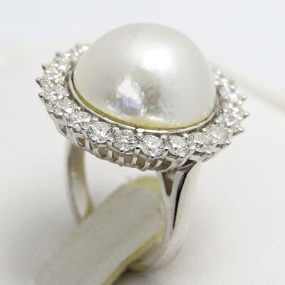 Mabe Pearl -01C Sunflower Mabe Pearl Diamond Anniversary Ring 14k White Gold