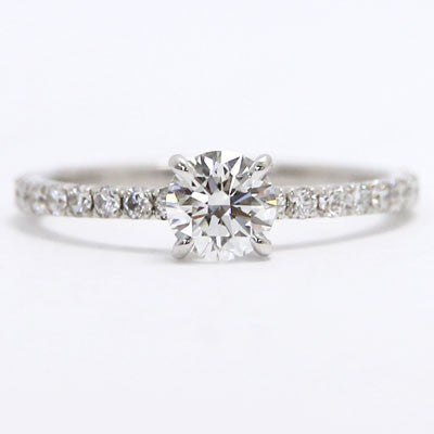 MER-P03 Delicate Tiny Diamond Engagement Ring 14k White Gold 